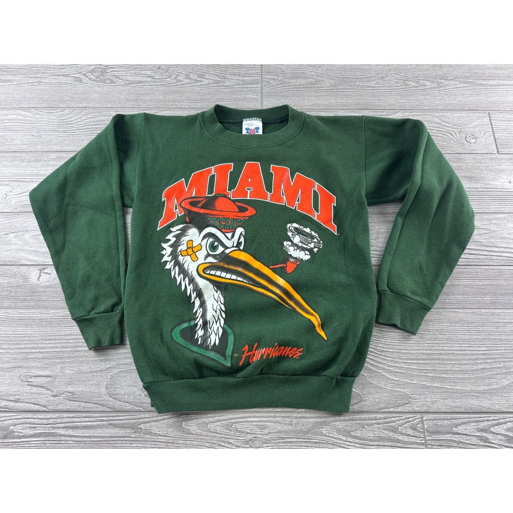 Vintage Miami Hurricanes Sebastian the Ibis Sweatshirt Green Youth L TNT USA